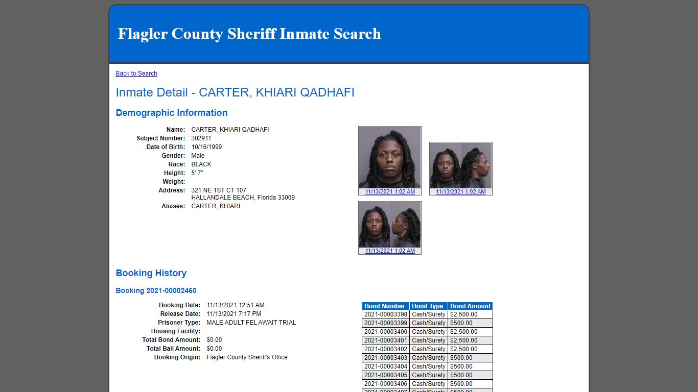 Inmate Detail - CARTER, KHIARI QADHAFI